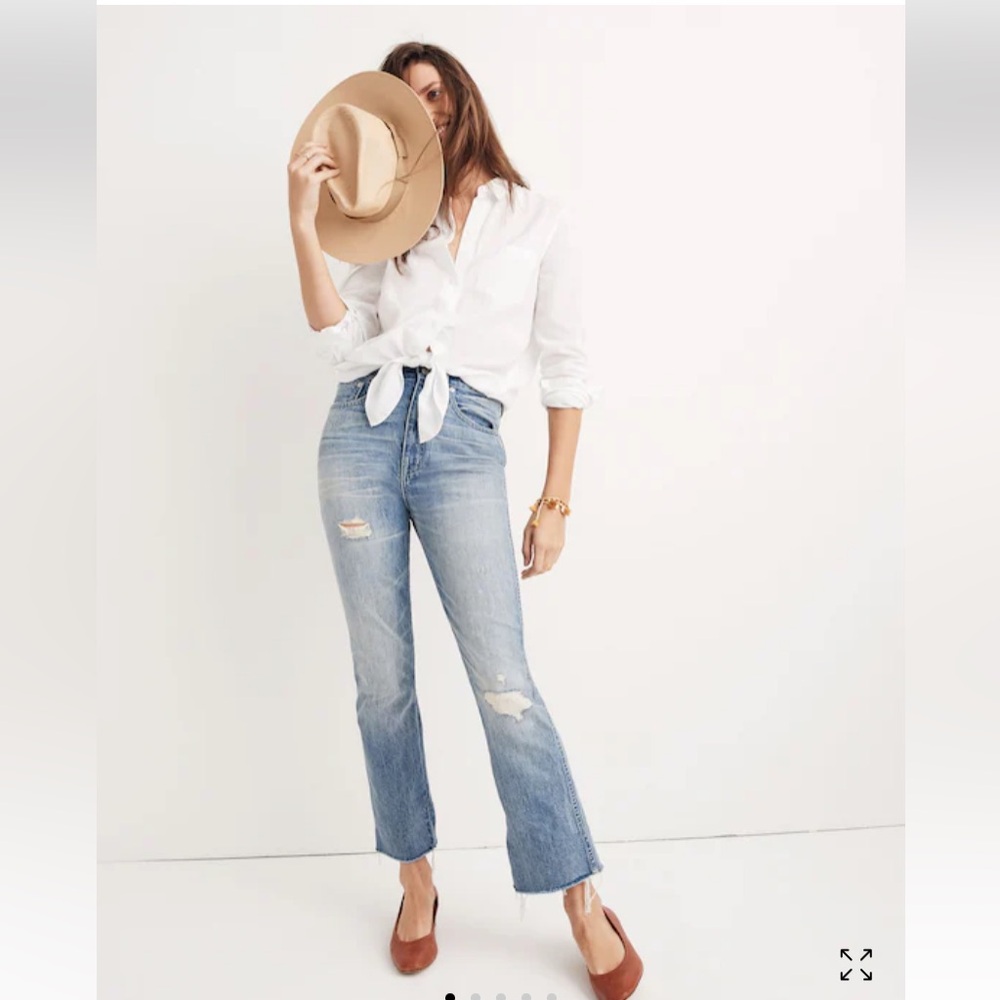 Madewell Demi Boot Crop Jeans 29 High Rise Distressed Flare Raw Hem Classic